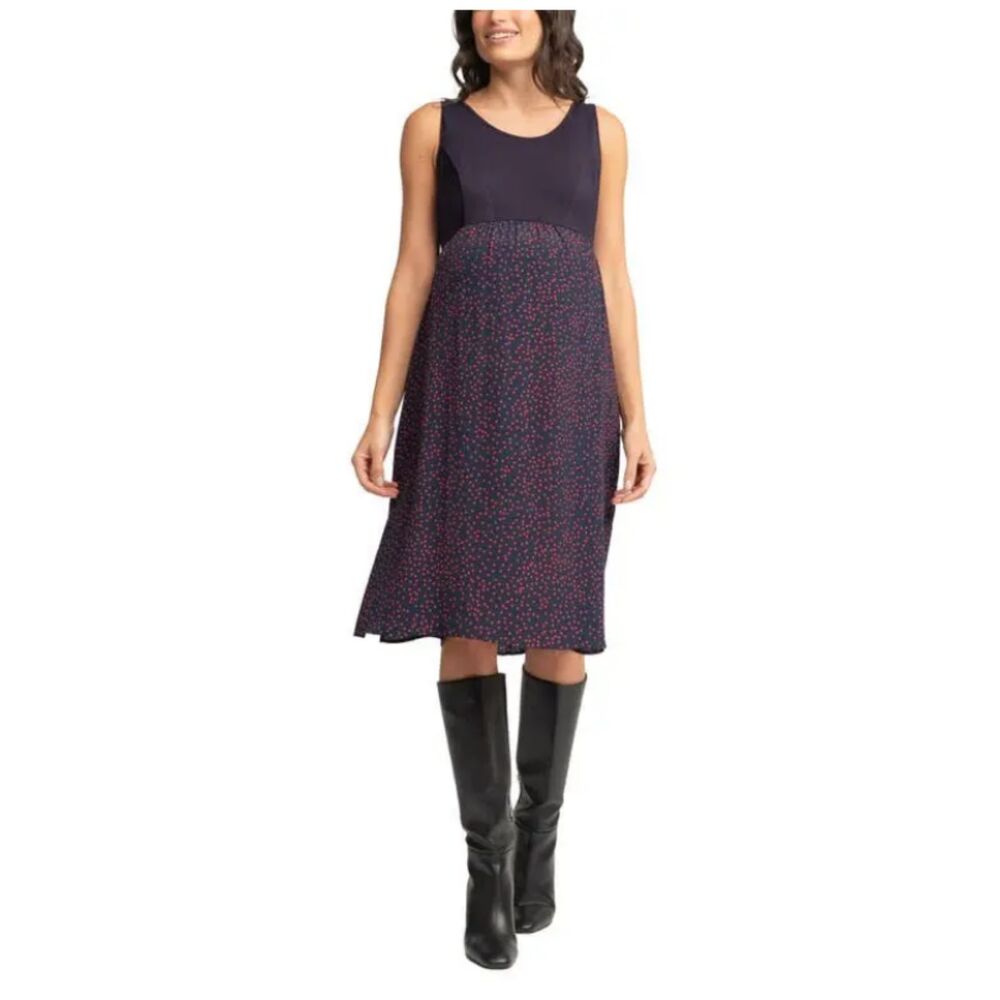 Seraphine Navy Polka Dot Maternity Nursing Dress Momcore Chic Layer Sz 10